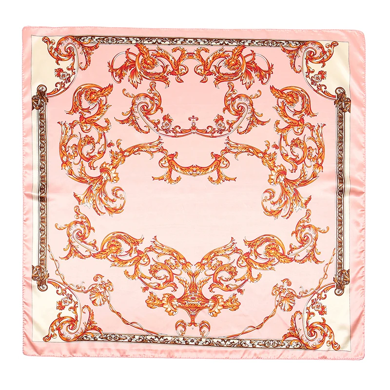 レトロプリント 90 センチメートル正方形シルクスカーフ女性ネッカチーフ女性ショール新しいヘッドバンドヘアバンドスカーフヒジャーブラップバンダナ高級