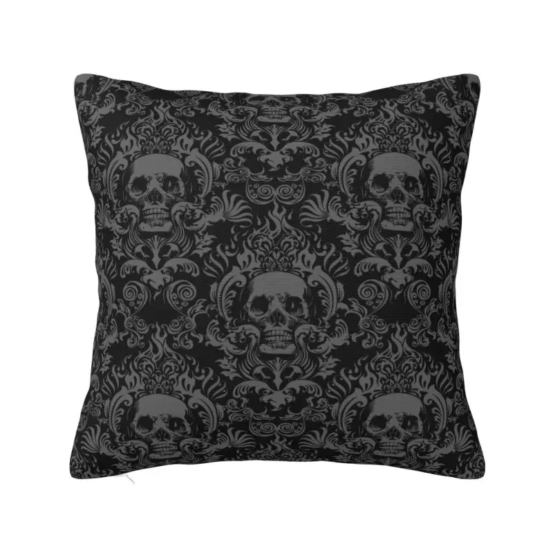 

Custom Vintage Halloween Gothic Black Skull Damask Cushion Cover 35x35 Cm Velvet Polyester Throw Pillow Case For Sofa Pillowslip