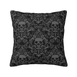 Custom Vintage Halloween Gothic Black Skull Damask Cushion Cover 35x35 Cm Velvet Polyester Throw Pillow Case For Sofa Pillowslip