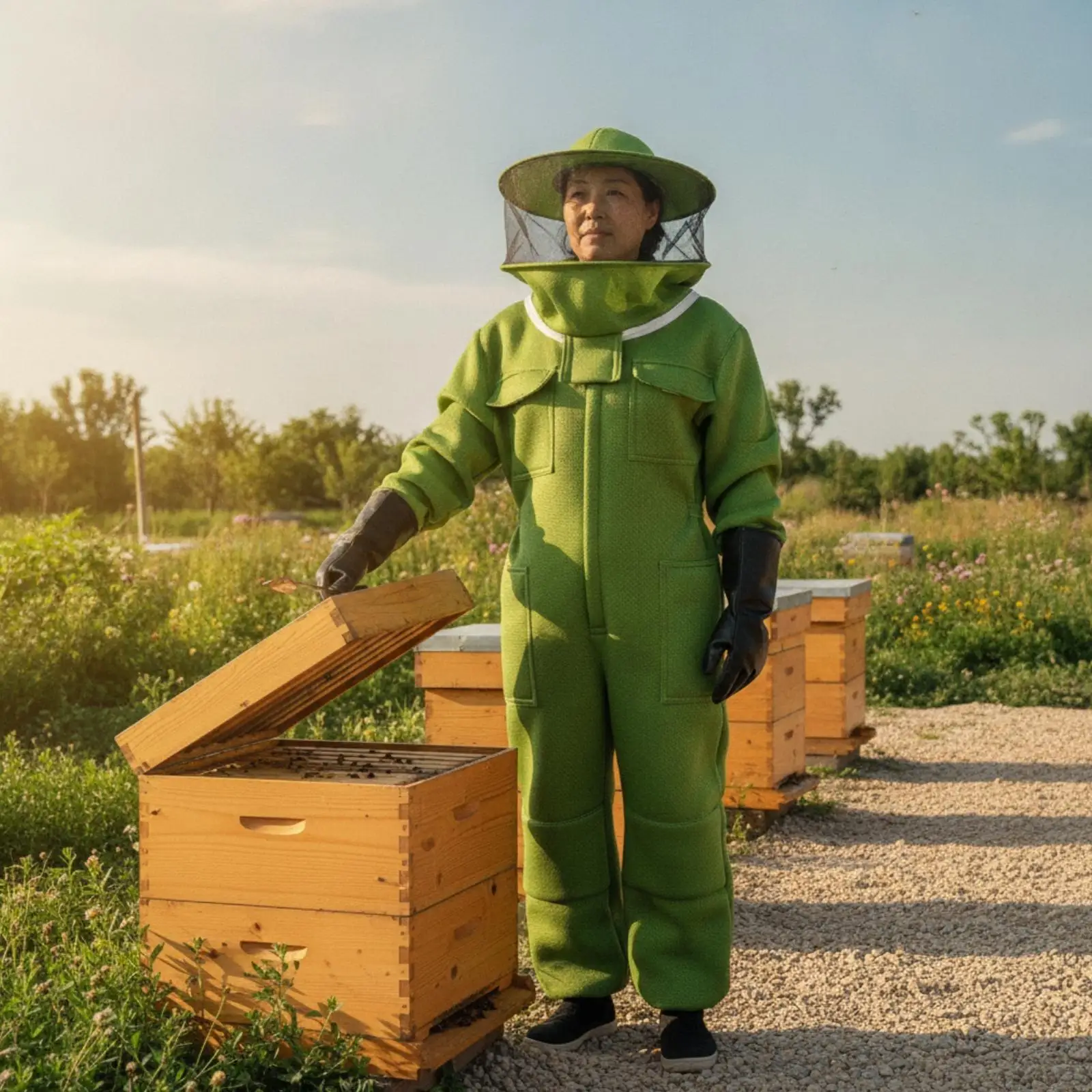 Beekeeper's overalls with integrated hood and front closure