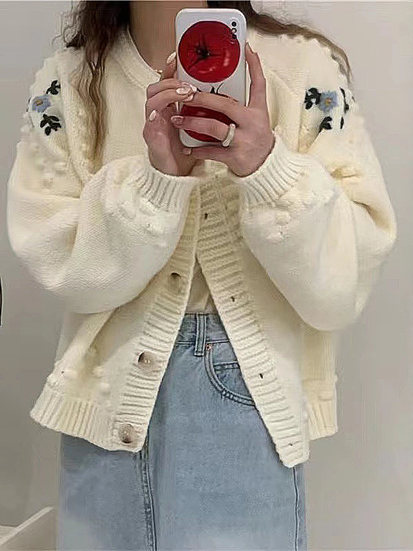 미아 뮤즈 여성용 플로럴 버튼 카디건 긴 소매 라운드 넥 캐주얼 가을 겨울 우아한 일상복