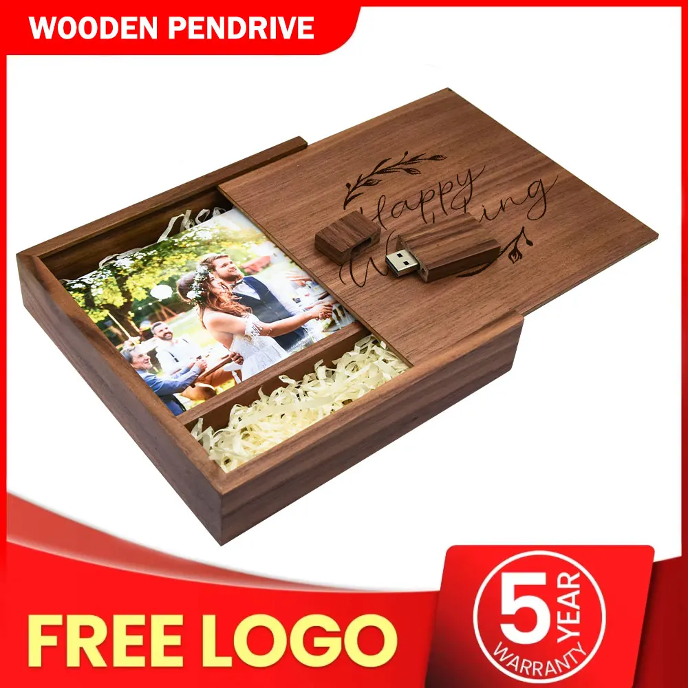

Wooden USB Flash Drive 128GB Free Custom Logo Pen Drive 64GB Photo Album Box Memory Stick 32GB Wedding Souvenirs Pendrive 16G 8G