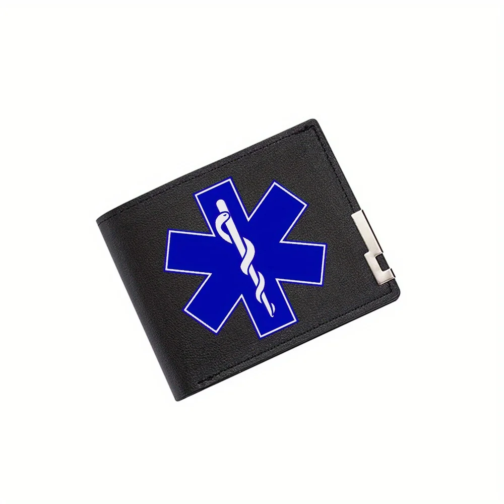 

Blue star medical symbol white staff Men's Wallet Printing Design Simple Modern Stylish Business Father's Boyfriend's Christmas