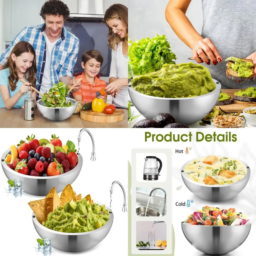 

Stainless Double Wall Insulated 70 oz Dip Bowl - Perfect for Parties, Salsas, Guacamole, Condiments & More