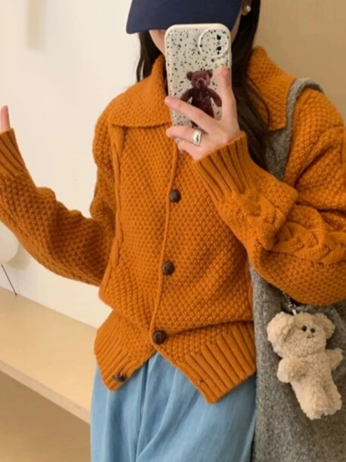 معطف نسائي طويل بياقة بولو محبوك بلون أرجواني ناعم للربيع والخريف، مناسب لطالبات الفنون، تصميم أنيق بأكمام طويلة