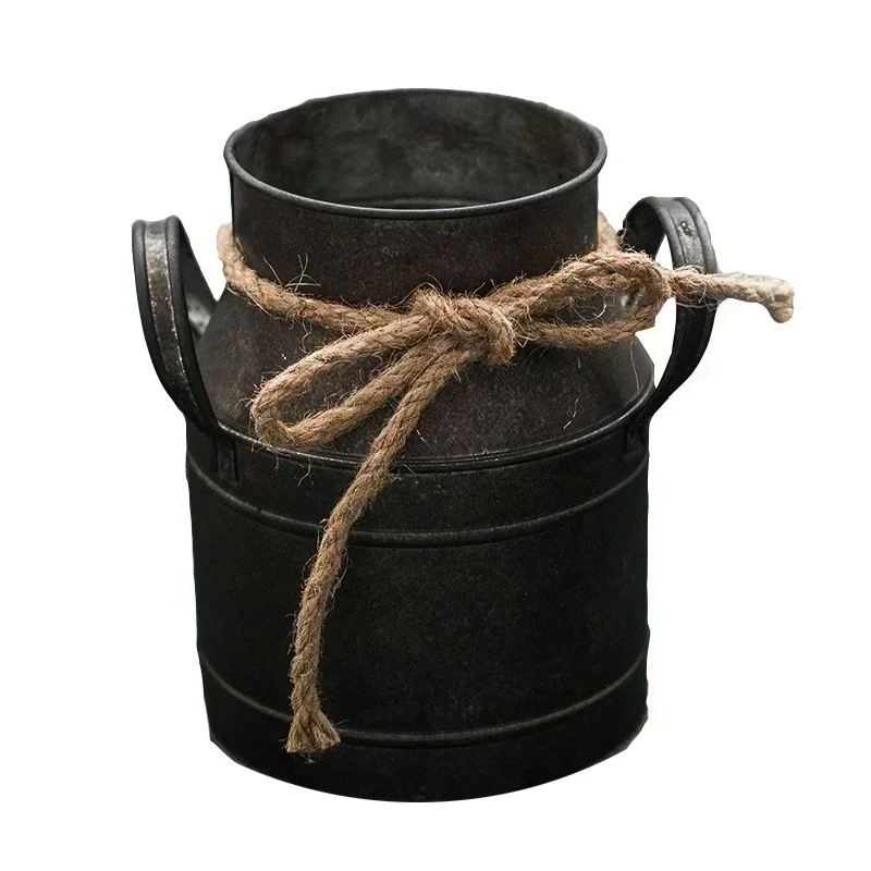 2026 Retro Old Tin Flower Bucket Furnishings Props Garden European Milk Jug Single Plant Pot Vase Decoration Ornament Home Decor
