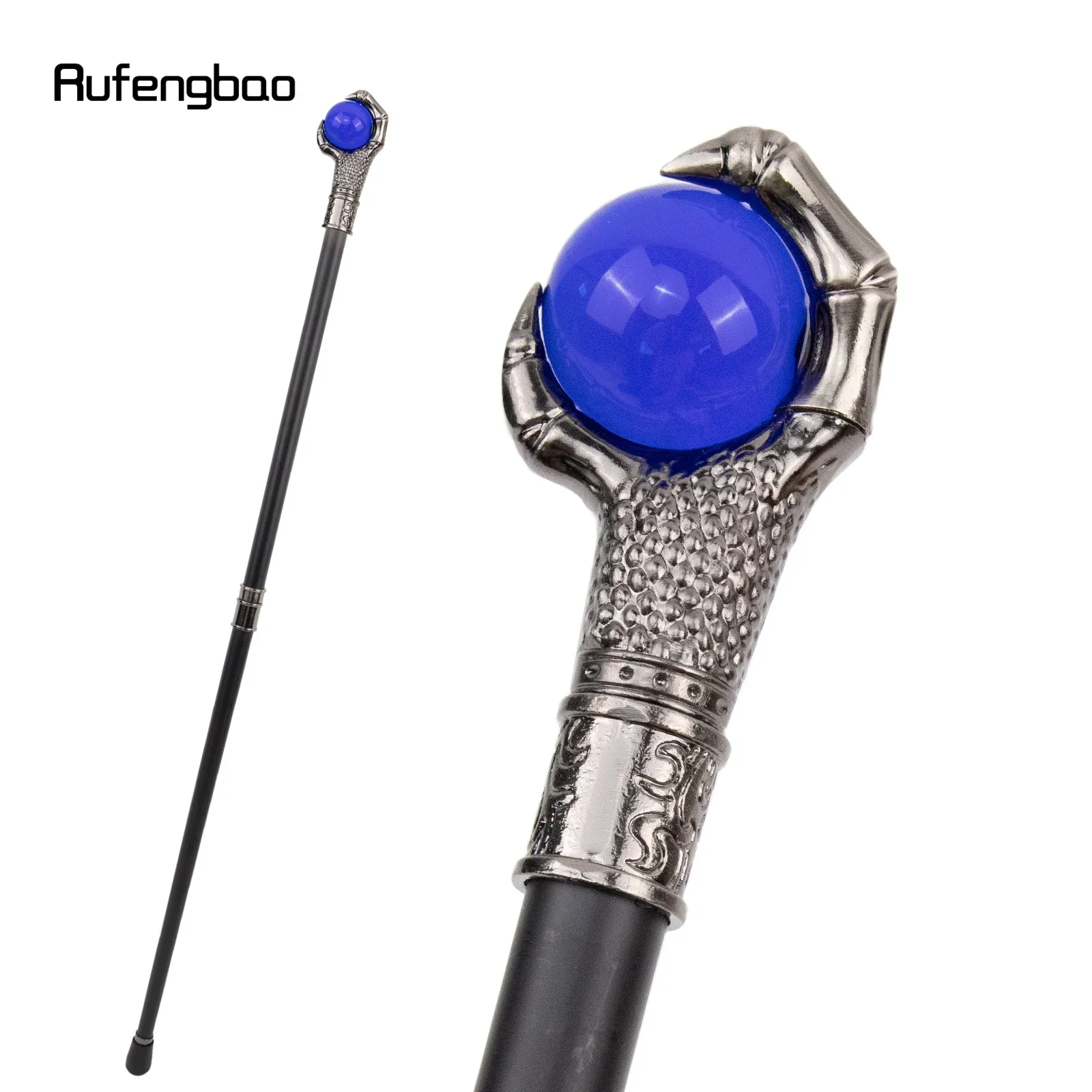Dragon Claw Grasp Dark Blue Glass Ball Silver Walking Cane Fashion Decorative Walking Stick Cosplay Cane Knob Crosier 93cm