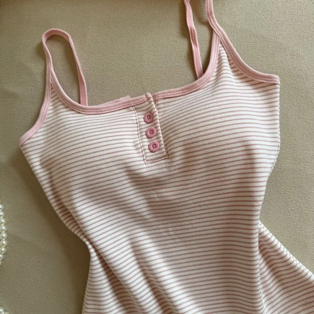 High Quality Cotton Striped Camisole Solid Color Breathable Push Up Bra Lace Trim Underwear with Chest Pad