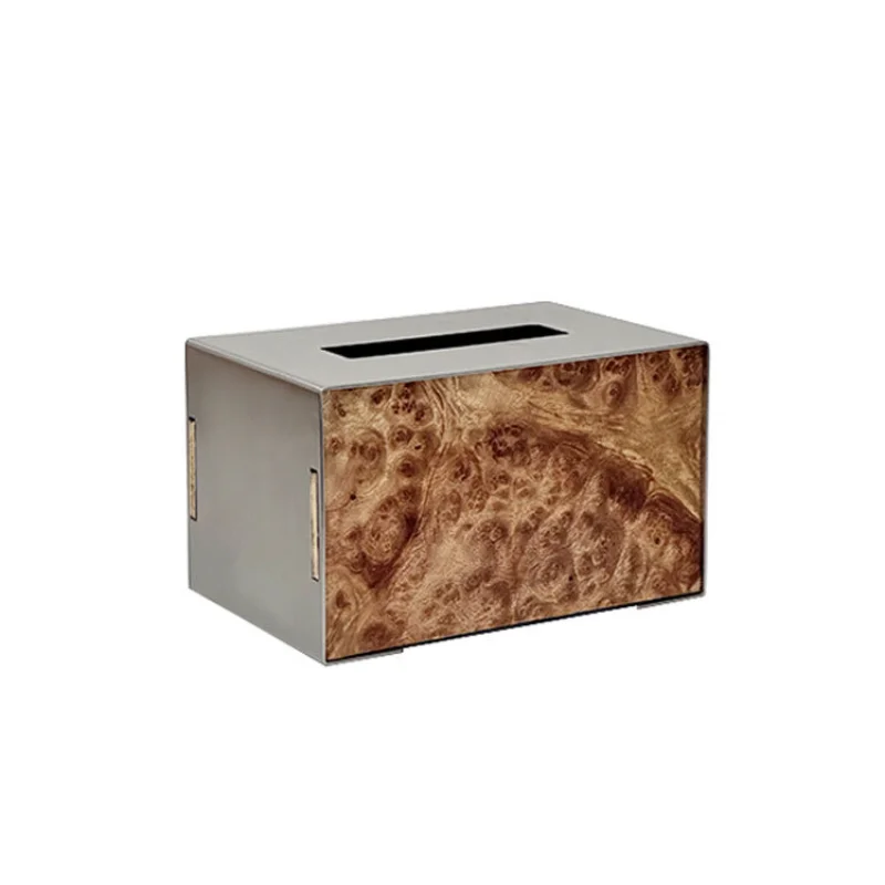 

Light luxury modern stainless steel wood grain tissue box pumping box ornament
