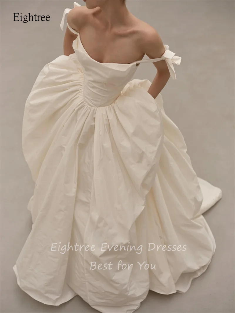 Eightree Bow Off The Shoulder A Line Wedding Dress Backless Bride Dresses Floor Length Evening Gowns vestidos novia Customized image 3