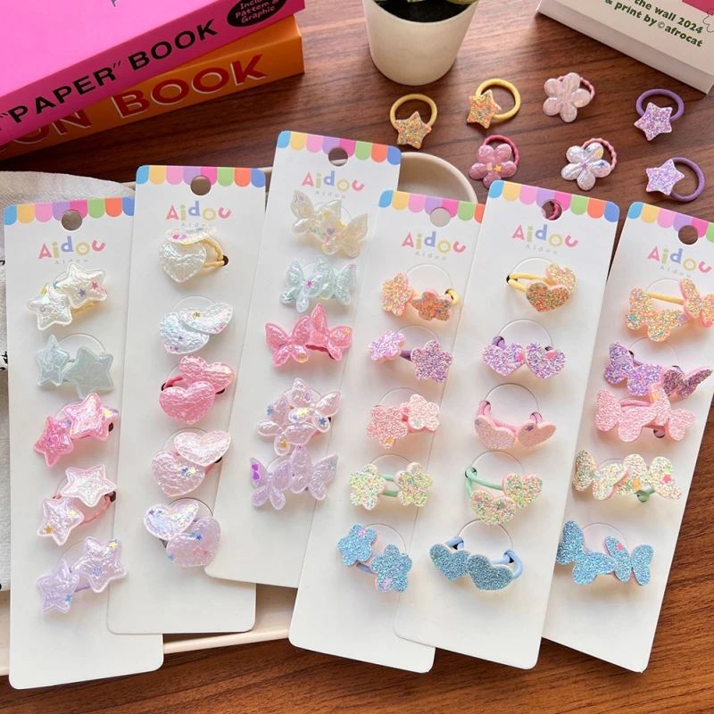 10Pcs/Lot Children\'s Hair Band Girls Rubber Band Headwear Flower Heart Shinny Baby Kids Hair Accessories Does Not Hurt The Hairs