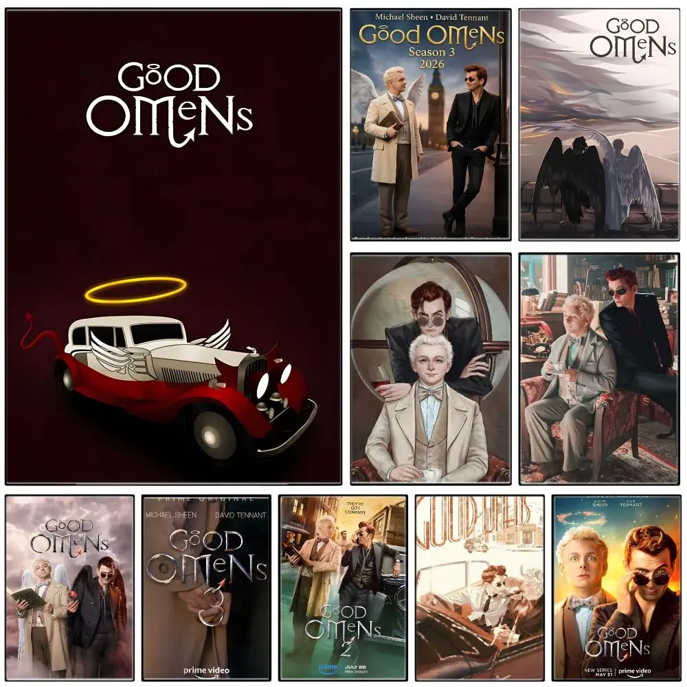 Merch Good Omens Movie Poster  Self-adhesive Art Waterproof Paper Sticker Coffee House Bar Room Wall Decor