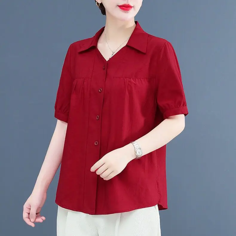 Oversize Solid Color Women\'s Clothing 2023 Summer POLO Collar Casual Tops Women Stand Collar Loose Single Breasted Chiffon Shirt