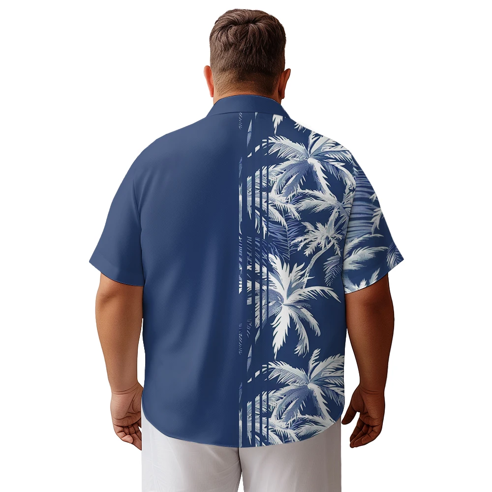 2024 new  camisas de hombre White coconut tree with blue base printed clothing men's shirt loose large size casual short-sleeved