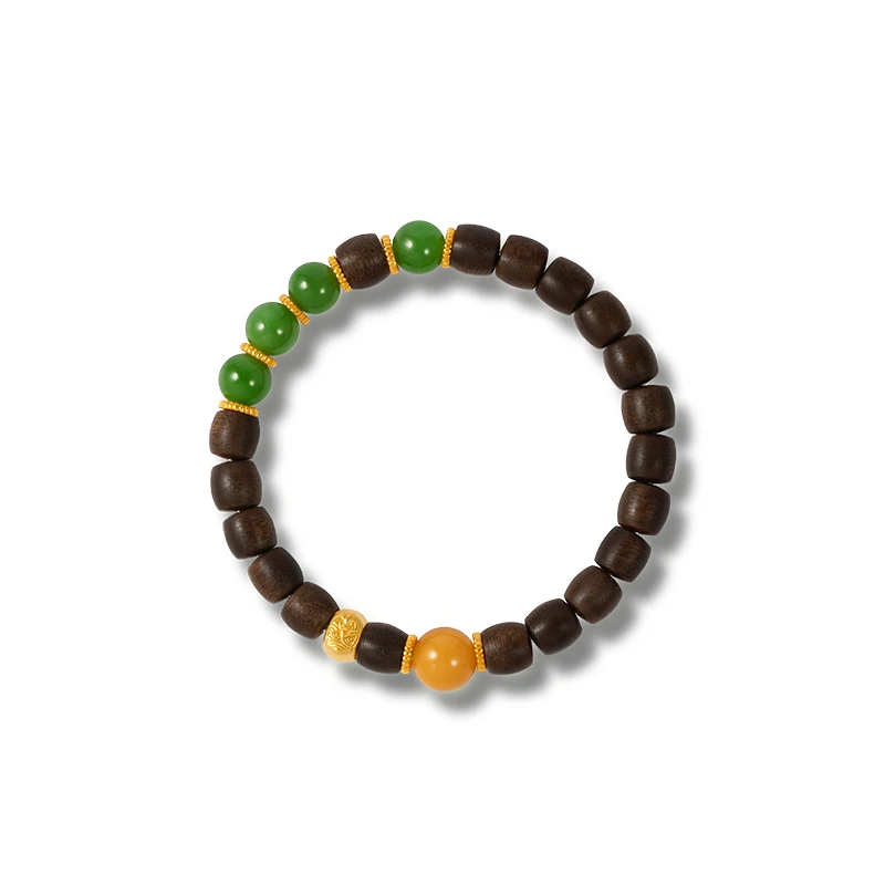 

Natural Kalimantan Agarwood Old Bead Bracelet For Women S925 Gold Plated Hetian Jasper Healing Meditation Wealth Luck Bracelet