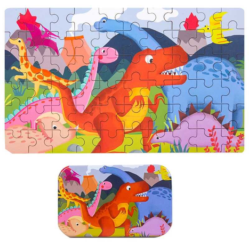 만화 소녀 소년 어린이 유아 나무 게임 퍼즐 종이 퍼즐 철 상자 60 금속 주석 상자 어린이 퍼즐 장난감 휴일 선물