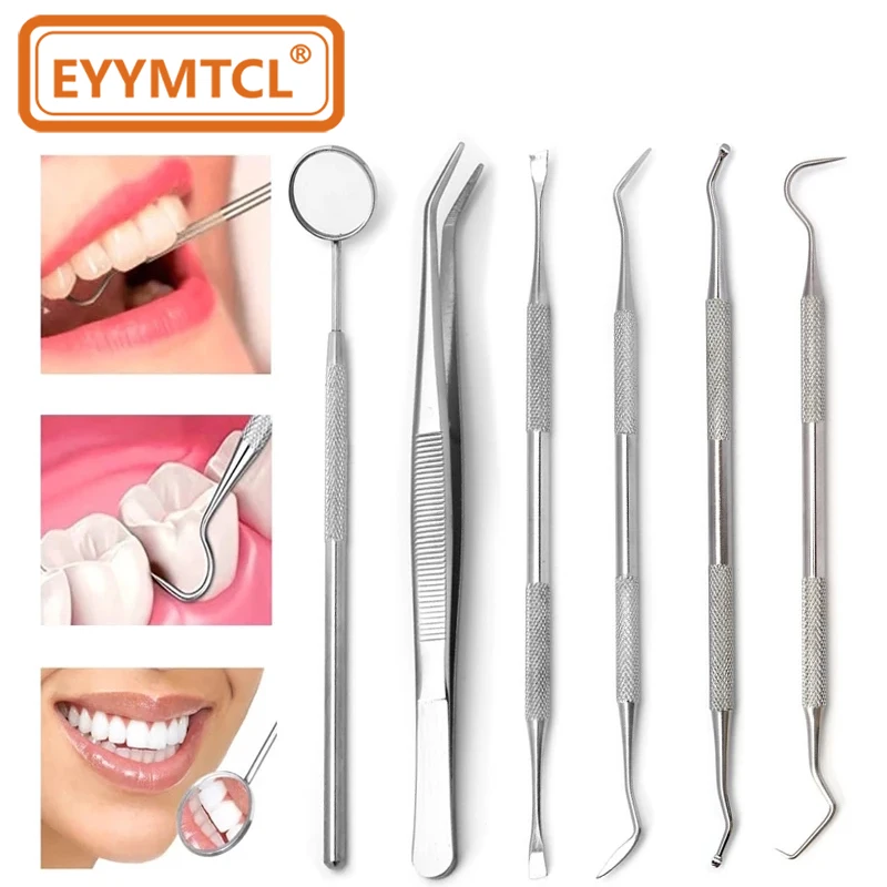 EYY Dental Teeth Cleaning Tools Oral Mirror Tooth Sickle Scraper Plaque Tartar Cleaner Tweezers Teeth Cleaning Hoe Dentist Tools