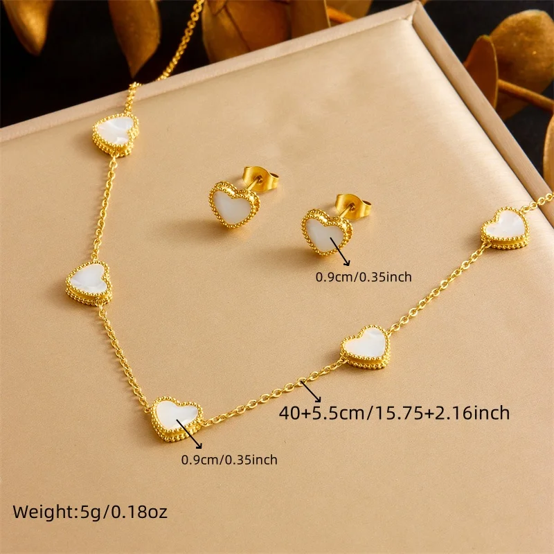 DIEYURO 316L Stainless Steel Simple Elegant White Shell Heart Necklace Earrings Bracelet Suit Girls New Trend Jewelry Gift Set