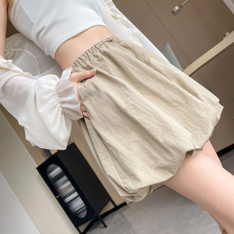 Lantern Shorts Women Fashion Simple Leisure High Waist All-match Pockets Hot Fit Summer Female Streetwear Students Youth Ladies