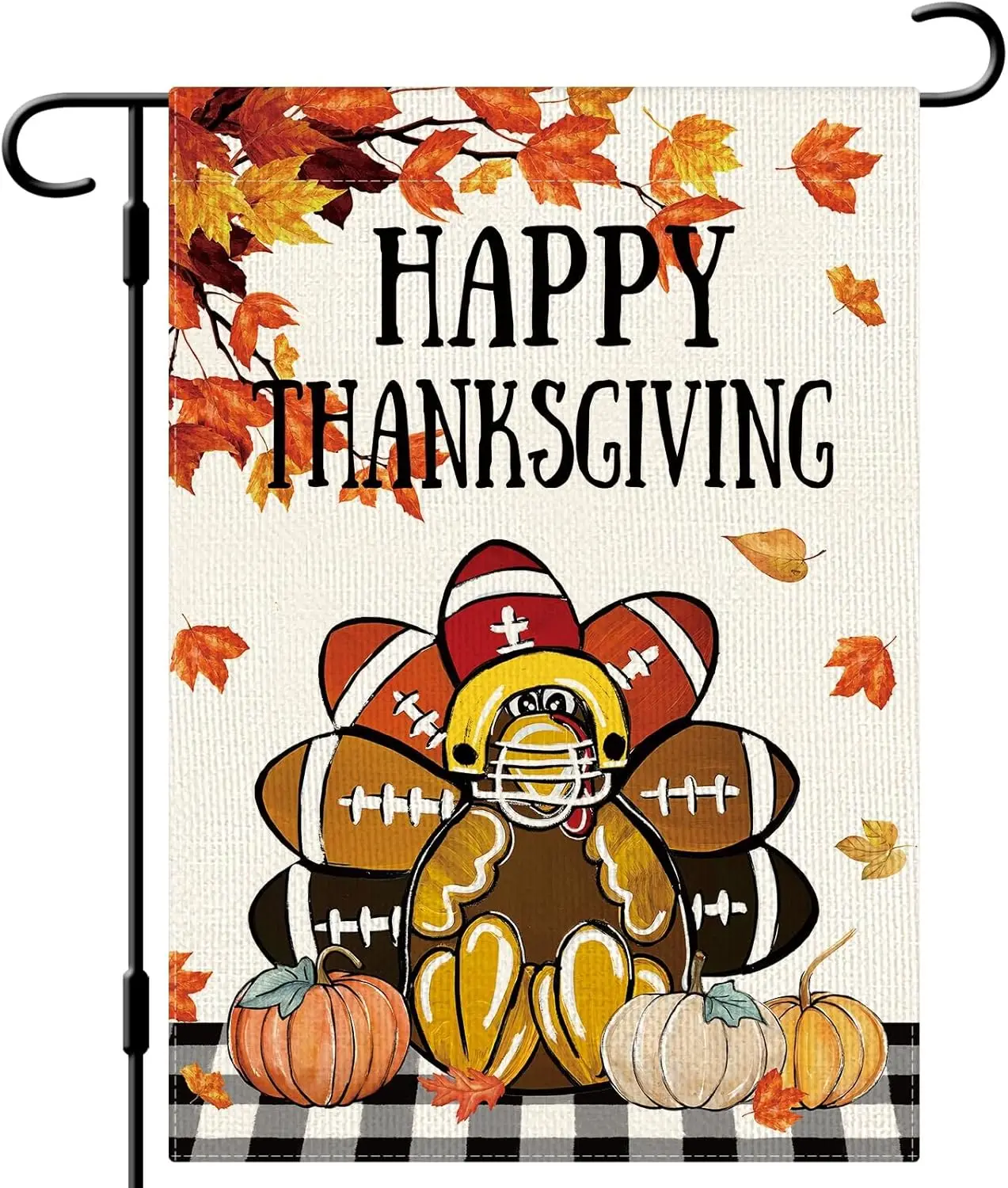 DLZDN Happy Thanksgiving Garden Flag Fall Turkey Football Flag 12×18 Inch Double Sided Vertical Burlap Farmhouse Yard Flag Thank