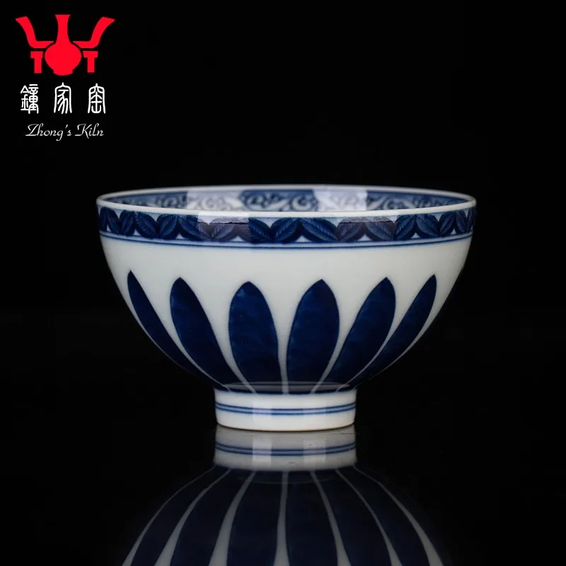 

Zhongjia Kiln Hand Painted Blue and White Wood Kiln Tea Cup Ceramic Jingdezhen Kung Fu Tea Set Master Cup Individual Single Cup