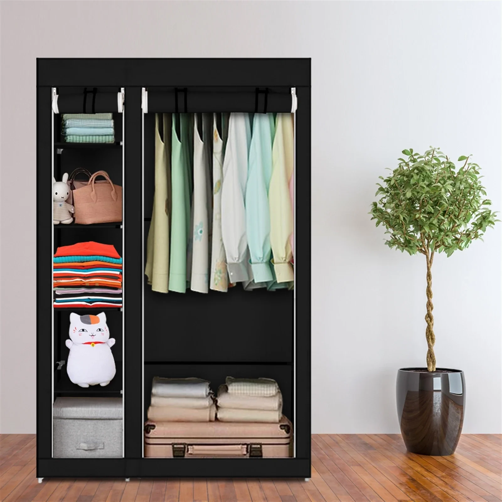 Simple Wardrobe Fabric Folding Clothes Storage Cabinet Assembly Reinforced Frame Bedroom Organizer Home Dorm Clothing Closet