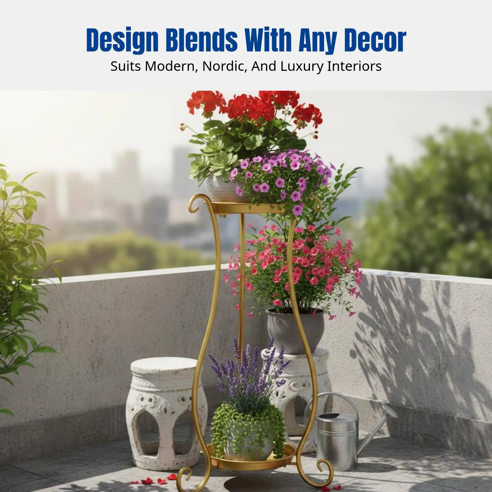 Iron Flower Pot Stand, Multi-Tier Floor Rack, Modern Minimalist Storage Shelf for Living Room, Balcony