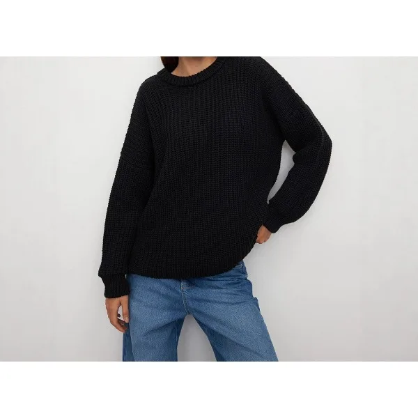 Elegant Sweater for Women 2025 Autumn Winter New Oversized Crew Neck Lantern Sleeve Knit Pullover Casual Loose Long Sleeves Tops