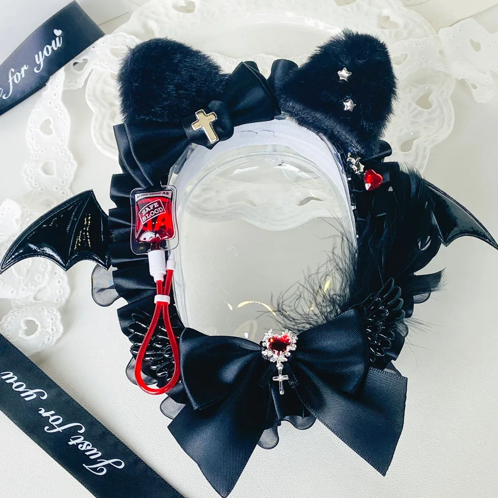 Anime Cartoon Dolls Display Bag for 10 cm Doll Out Bag Blacek Blood Red Lace Collectors Blind Box Case Storage Case Transparent