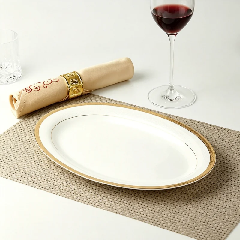 12 inch, fine bone china decorative plate, gold band designed, dinner charger plates, porcelain dinnerware china, microwave safe