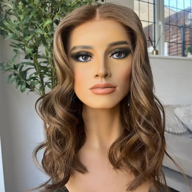 شعر مستعار طبيعي مموج بدون صمغ ذو نوعية جيدة أومبير بني مع خطوط شقراء العسل HD الدانتيل الباروكات اليومية تأثيري شعر مستعار اصطناعي للحفلات