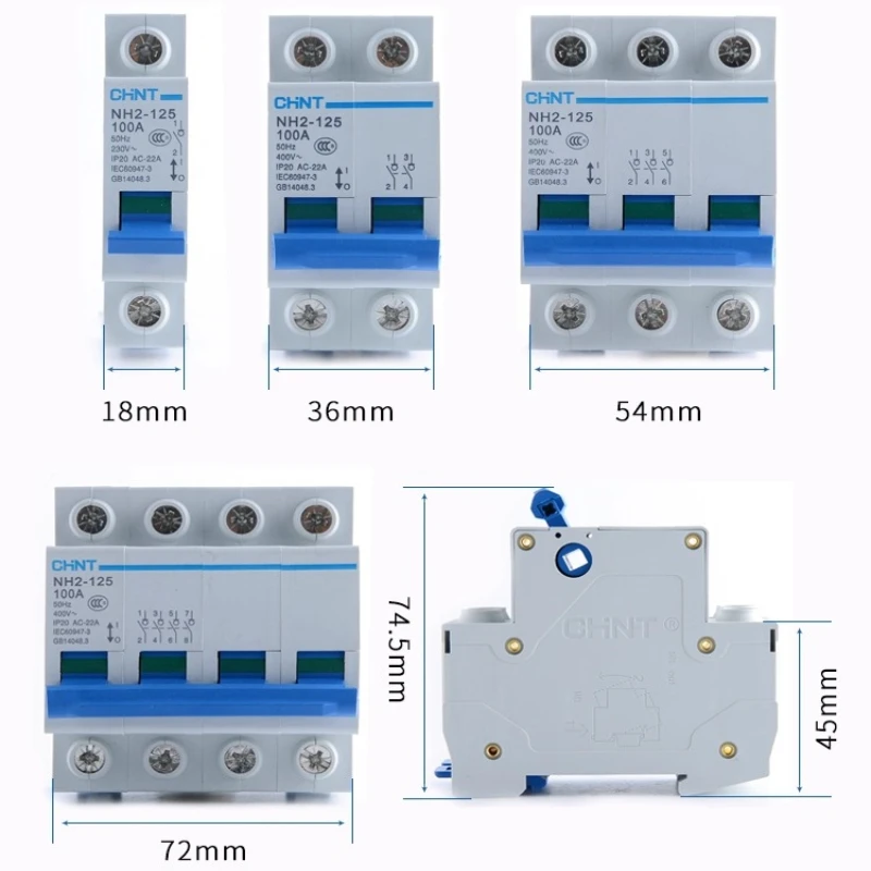 Chint NH2-125 Small Isolator Switch 1P/2P/3P/4P 32A-125A CE Certified for Home Commercial Use