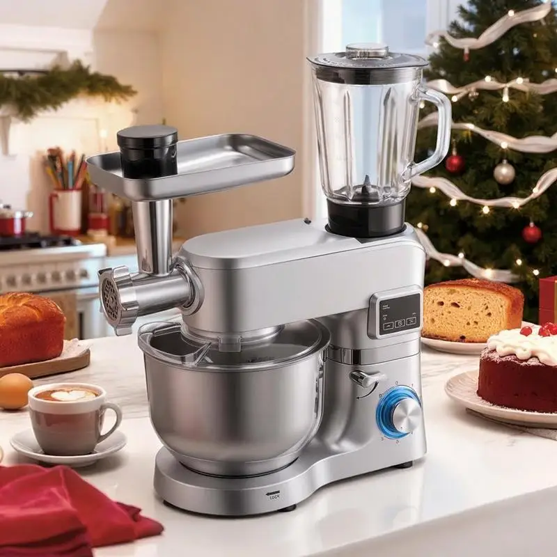 Multifunktions-Elektro-Küchenmaschine mit Edelstahlschüssel (5,7 L) & Rührschüssel (1,5 L), Teigknetmaschine mit 6+P Geschwindigkeitsstufen & Knethaken & Schneebesen & Rührbesen