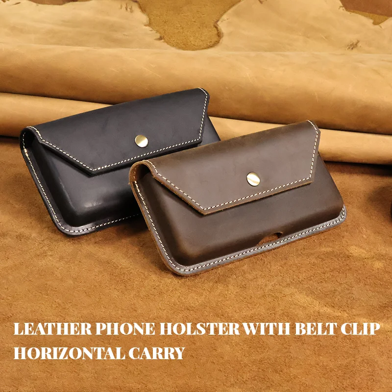 1pcMen's Top Layer Cowhide Mobile Phone Waist Bag, Genuine Leather Leisure Wallet, Multi-Functional Men's Hanging Bag
