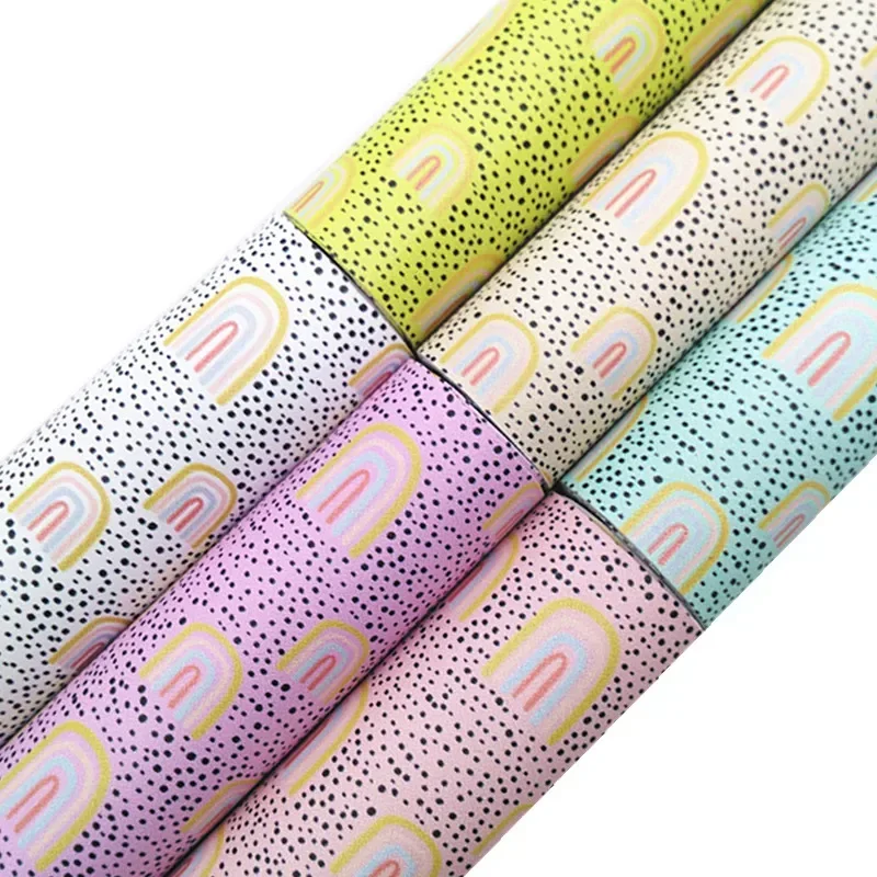 Pastel Colors Rainbow Custom Leather Synthetic Leather Sheets Printed Leather with Felt Backing For Bows Earrings 21X29CM FZ313A