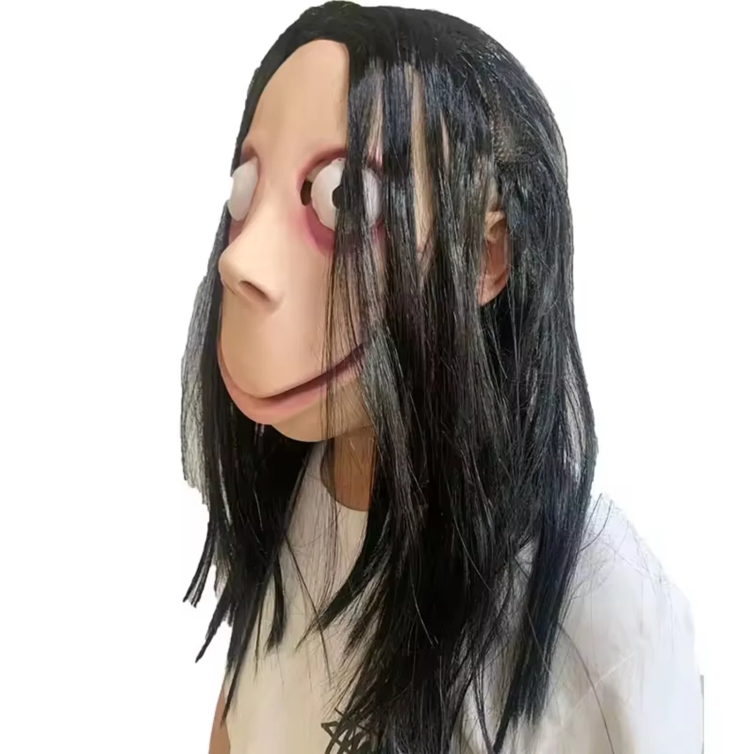 Venda quente assustador assustador crianças máscara facial masquerade cosplay festa adereços bebê momo fantasma boneca máscara de halloween nuvens bandeira