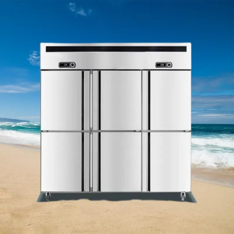 For 1000L 1800L Four-door Six-door Refrigerator Commercial Vertical Direct-cooled Stainless Steel Double-temperature