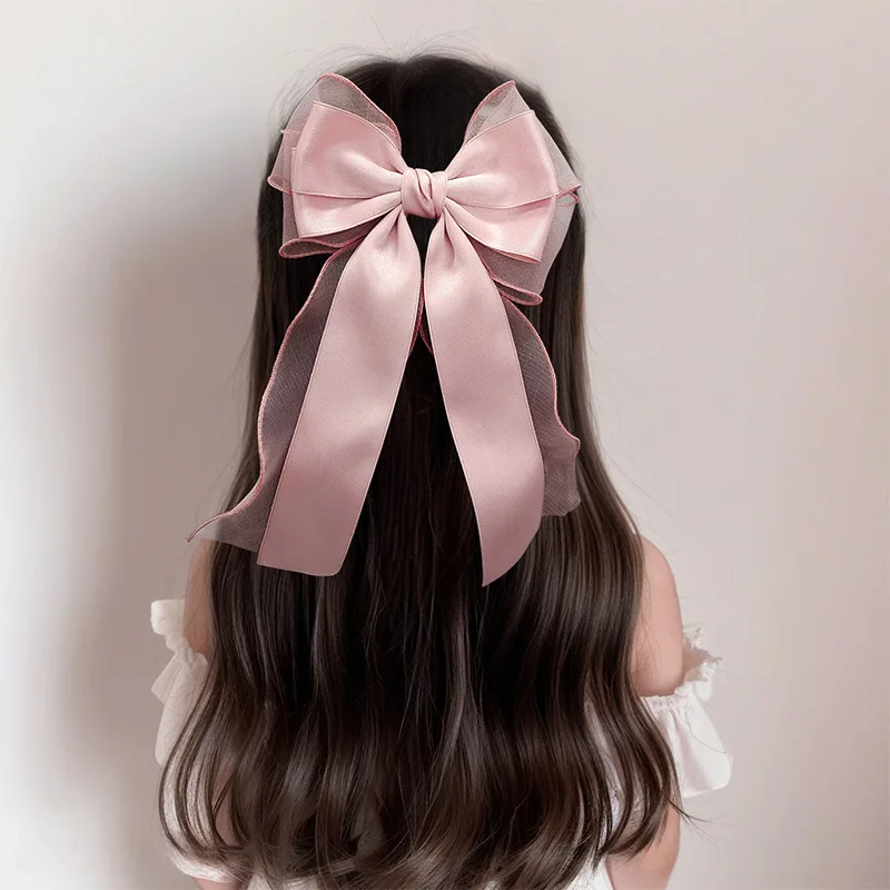 Elegant Long Ribbon Bow Spring Hairpins Women Girl Kid Hair Clips Pin Barrettes Accessories Hairgrip Headwear Headdress Ornament