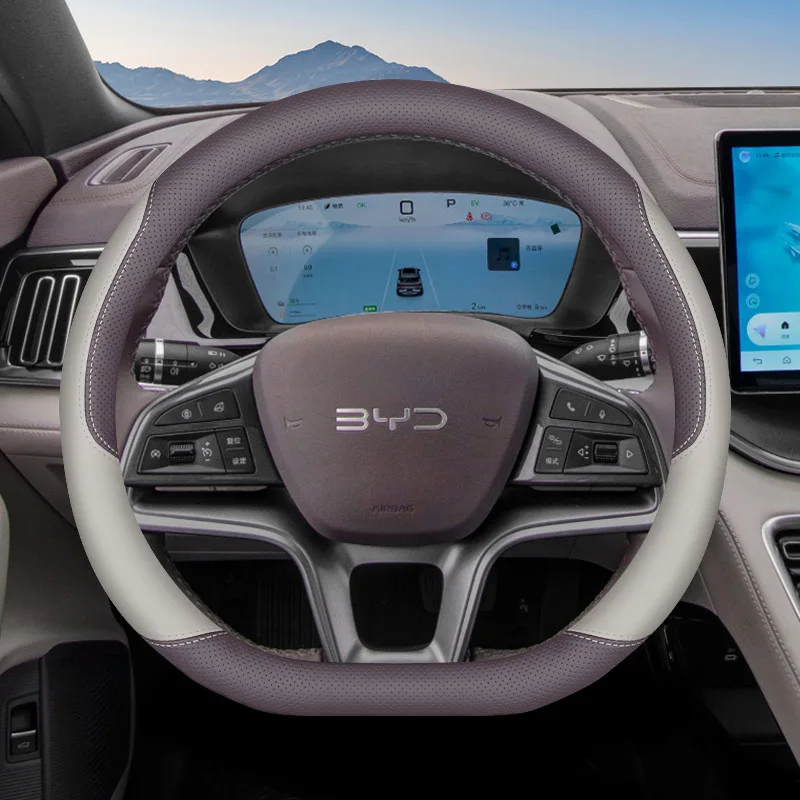 

for BYD Song Pro Plus DMI EV 2025 Anti Slip Breathable Four Season Universal Leather Steering Wheel Cover Car Interior Accessory