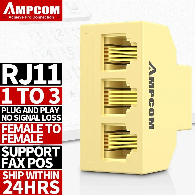 AMPCOM RJ11 Telefoonconverter 1/2/5/10 Stuks RJ-11 Klassiek 6 Pins Vrouwelijk 1 naar 3 & 4 Telefoonkabel Lijnsplitter Adapter
