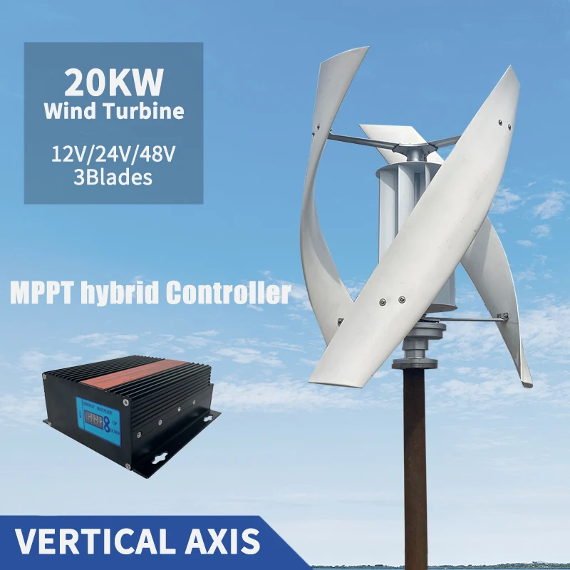 

3 Blades Vertical Axis Wind Turbine Generator 20KW Wind Power Generation Windmill Home Use High Efficient Controller