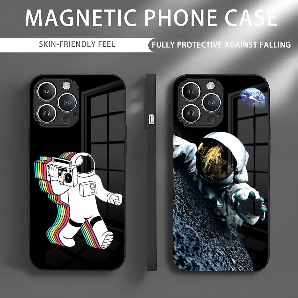 Astronaut Interesting Actions Phone Case Iphone 16 Pro Max Case 15 14 13 12 11 X XR XS XSMAX 8 Plus Mini Pro Max Glass Magnetic