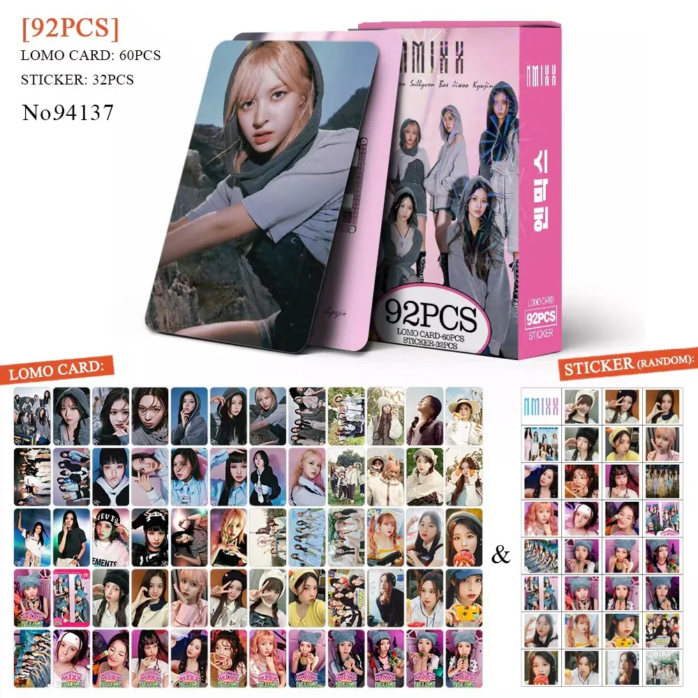 92Pcs KPOP NMIXX Set MIXX Village LOMO Cards Postcard Lily Haewon Sullyoon Bae Jiwoo Kyujin Sticker Fans Coollection Gift