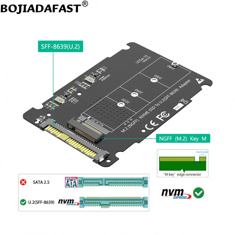 U.2 SFF-8639 U2 Connector to NGFF M.2 Key-M Key B+M PCI-E NVME Converter Adapter SSD Enclosure Case Aluminum Shell