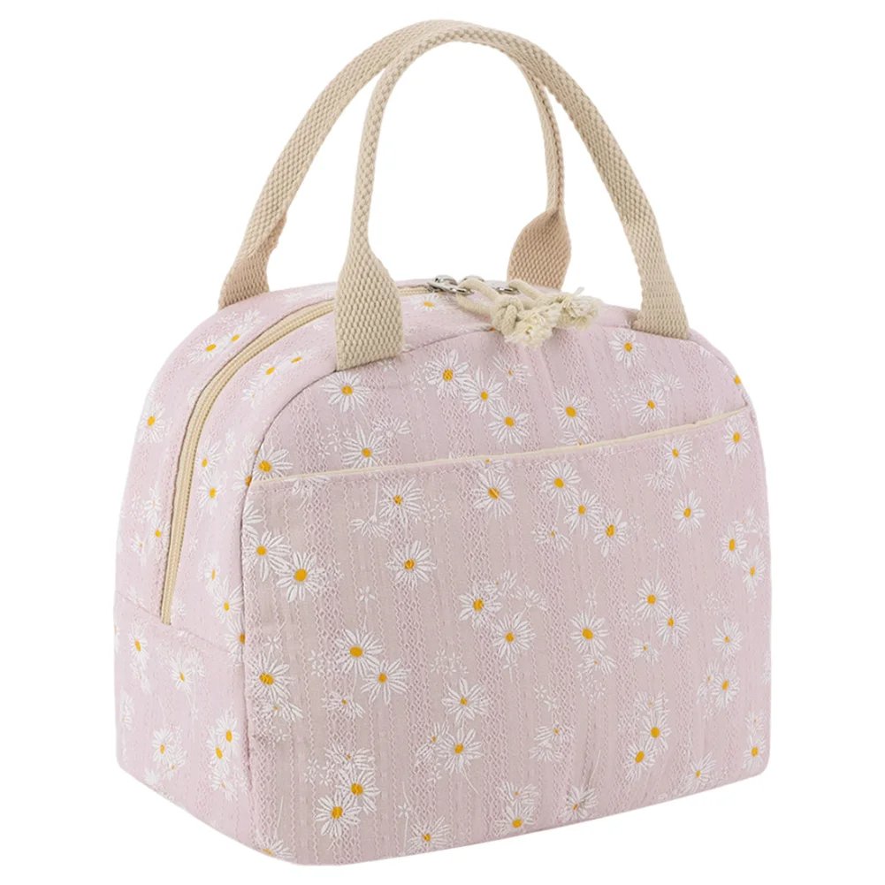 

Вельветовая сумка-тоут для обеда с принтом клубники/ромашек, большая вместительная термосумка для ланча, многофункциональный контейнер для еды для кемпинга и пикника