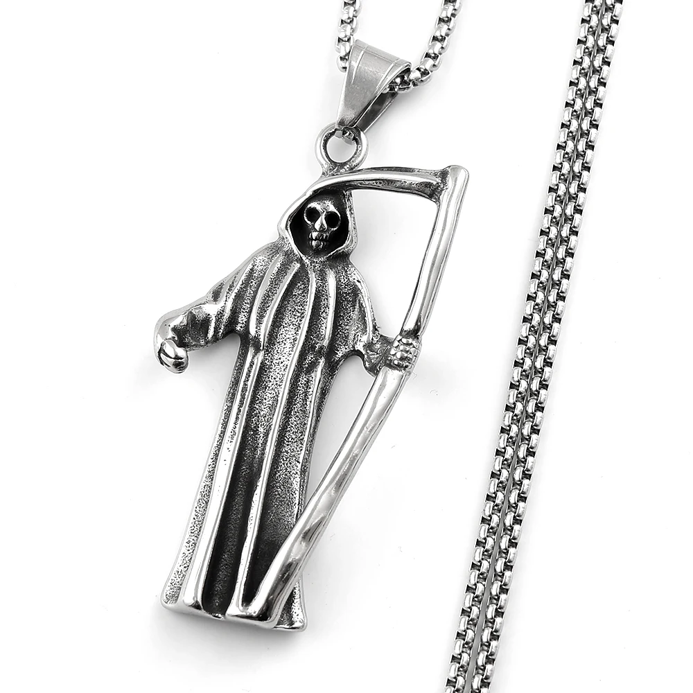 Heiliger Santa Muerte Totenkopf-Anhänger Halskette für Männer und Frauen aus Edelstahl Hip-Hop Herren-Kettenhalsband Schmuck – Detail 8