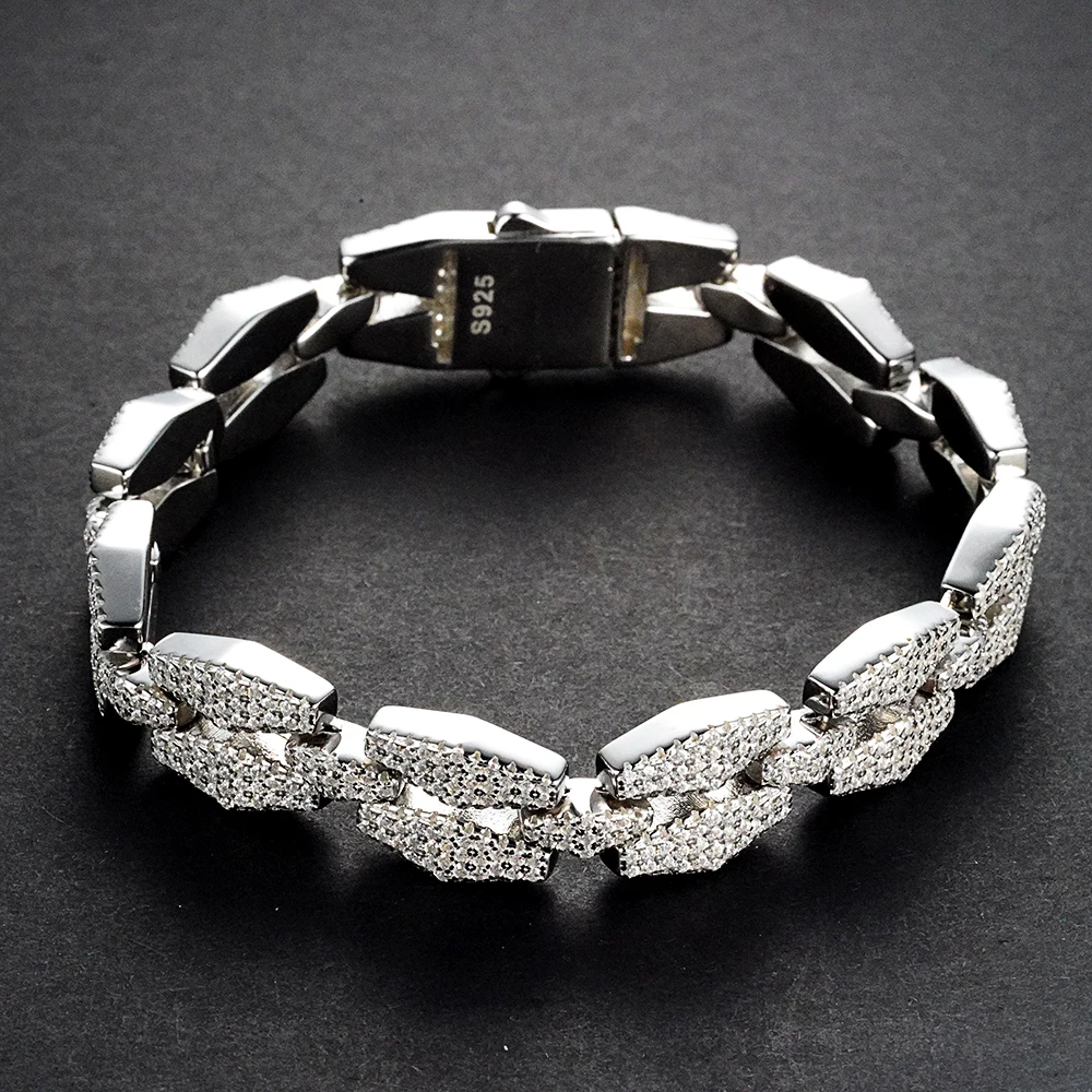 WUIHA Solid 925 Sterling Silver Sparkling Full Synthetic Diamond Gem Hiphop Rock Miami Cuban Bracelet Fine Jewelry Drop Shipping