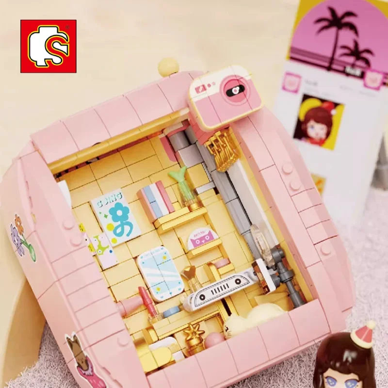 SEMBO Originality Retro Style Kawaii Camera Building Blocks Sweet Pink Cartoon Polaroid High Reduction Girls Birthday Gift Toys