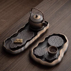 Japanese Gilded Coarse Pottery Tea Tray Zen Tea Making Platform Household Retro Style Tea Set Tray Teaware Kitchen Dining Bar