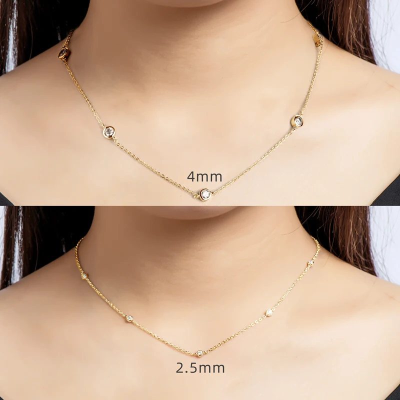IOGOU 925 Sterling Silver Choker 2.5mm/4mm D Color Bezel Round Moissanite 14k Gold Plated Naszyjnik dla kobiet Certyfikowane prezenty jubilerskie — zdjęcie 7